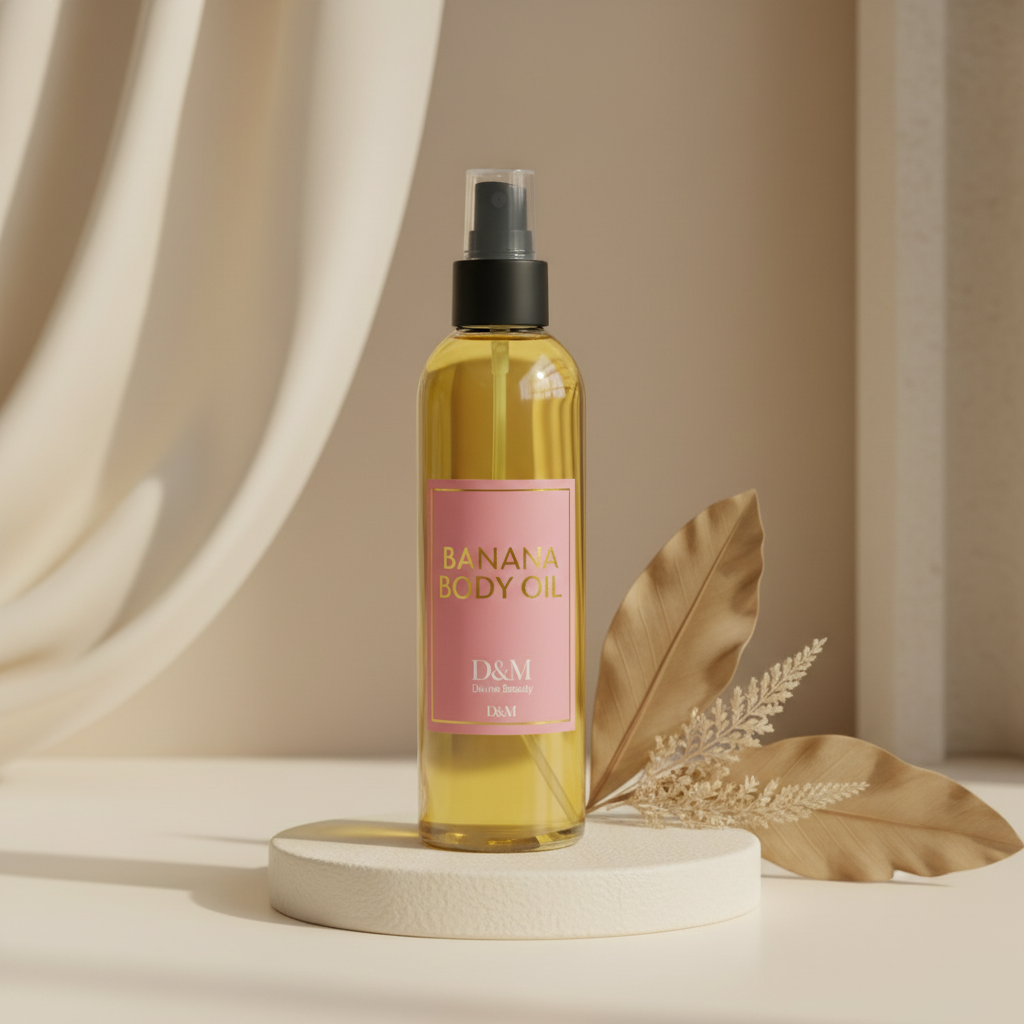 Banana Body Oil with D&M branding