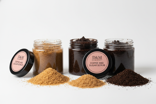 Coffee and Sugar Scrub with D&M Divine Beauty Pink Labels