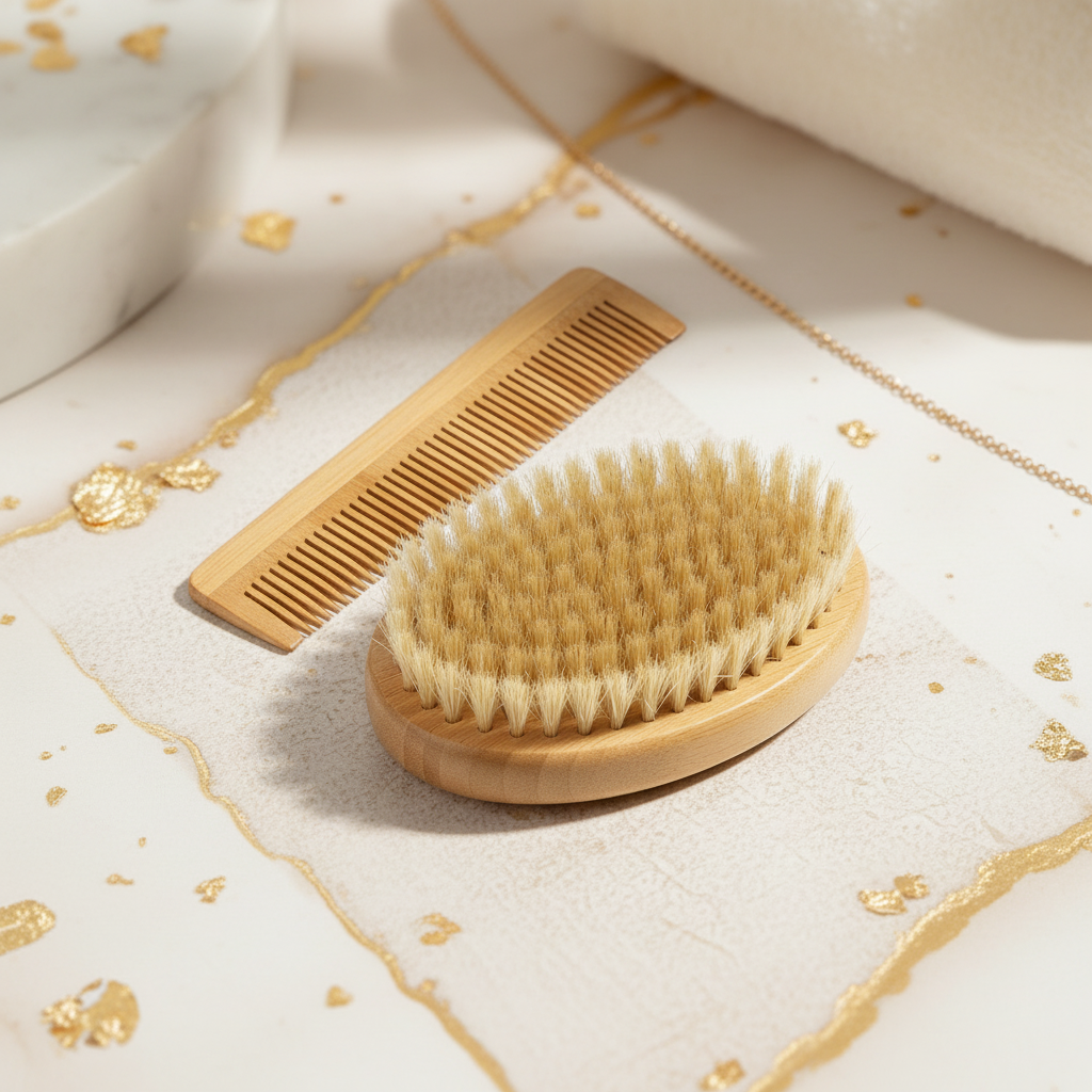 Refined beard comb and brush with luxury background